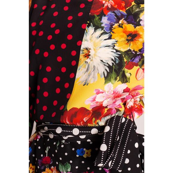 NWT DOLCE & GABBANA Printed Patchwork Blouse Belted Multicolor IT 40 S - Picture 7 of 9